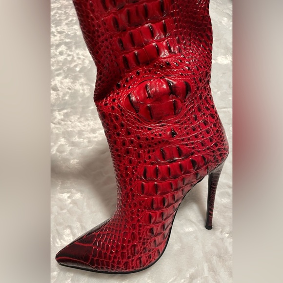 Leather Croc Embossed Womens Boots Booties - Picture 3 of 4